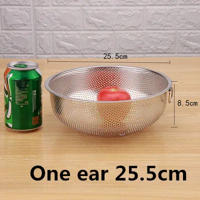 stainless steel round hole basket fruit drain rice Mesh Sifter Colander Strainer Sieve Rice Food Basket Cleaning Kitchen Clips: GRAY