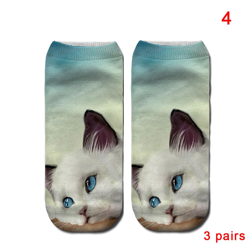 Kobiety moda 3D zwierzęta kot Łapa wydrukować skarpetki zebra wzór Kawaii krótkie bawełniane skarpety świąteczne śliczne kot niski skaleczenie kostki skarpetki: 3 Pairs 4