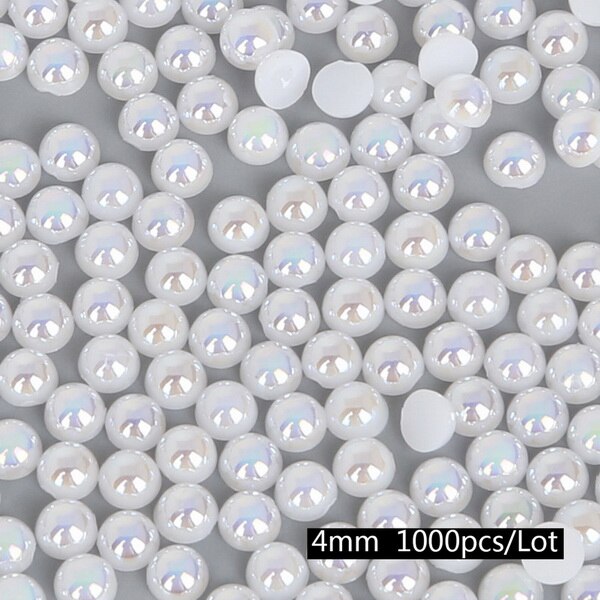 Maat 3mm-14mm ab kleuren knutsel abs imitatie halfronde platte achterkant witte parel kralen passen diy knutsel sieraden kleding accessoires: 4mm