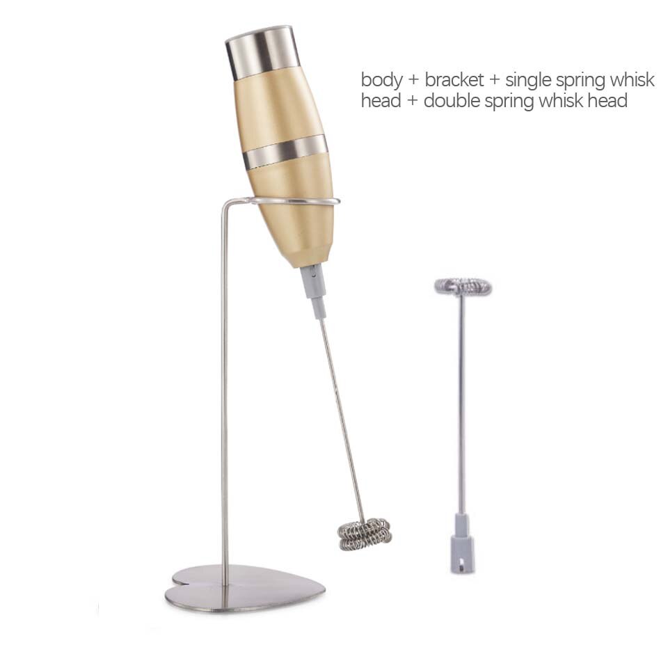 Mjölkdryck kaffevisp mixer elektrisk äggvisp skummare skummare minihandtag omrörare praktiskt köksredskap med fäste: Champagne guld 2