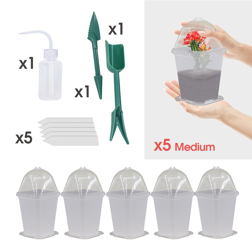 4-maten tuinkwekerij zaailingbeker met warmer deksel vochtigheidskoepel voor binnenkas bloempotten container kweekpotten: YELLOW