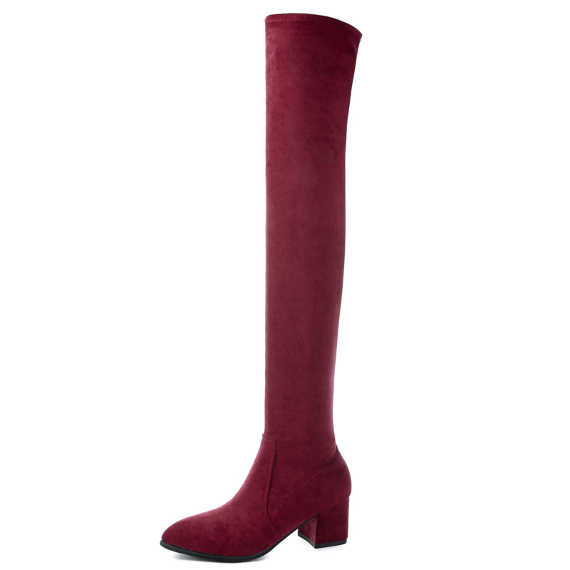 Bottes hautes au dessus du genou pour femmes, chaussures d'hiver élégantes à bout pointu assorties avec tout, à la , a836,: wine red / 7