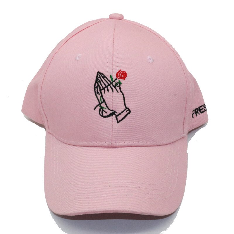 Holding the Rose in Both Hands Embroidery Simple Style Baseball Caps Men Women Snapback Hat Travel Sunscreen Caps Dad Hats BQ076: Pink