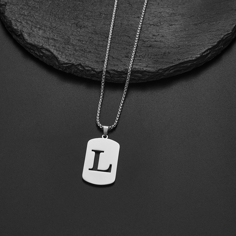 Collar con colgante de letras del nombre inicial para Hombre y mujer, joyería de acero inoxidable con A-Z del alfabeto, delicado, 2024: Bañado en rodio de imitación