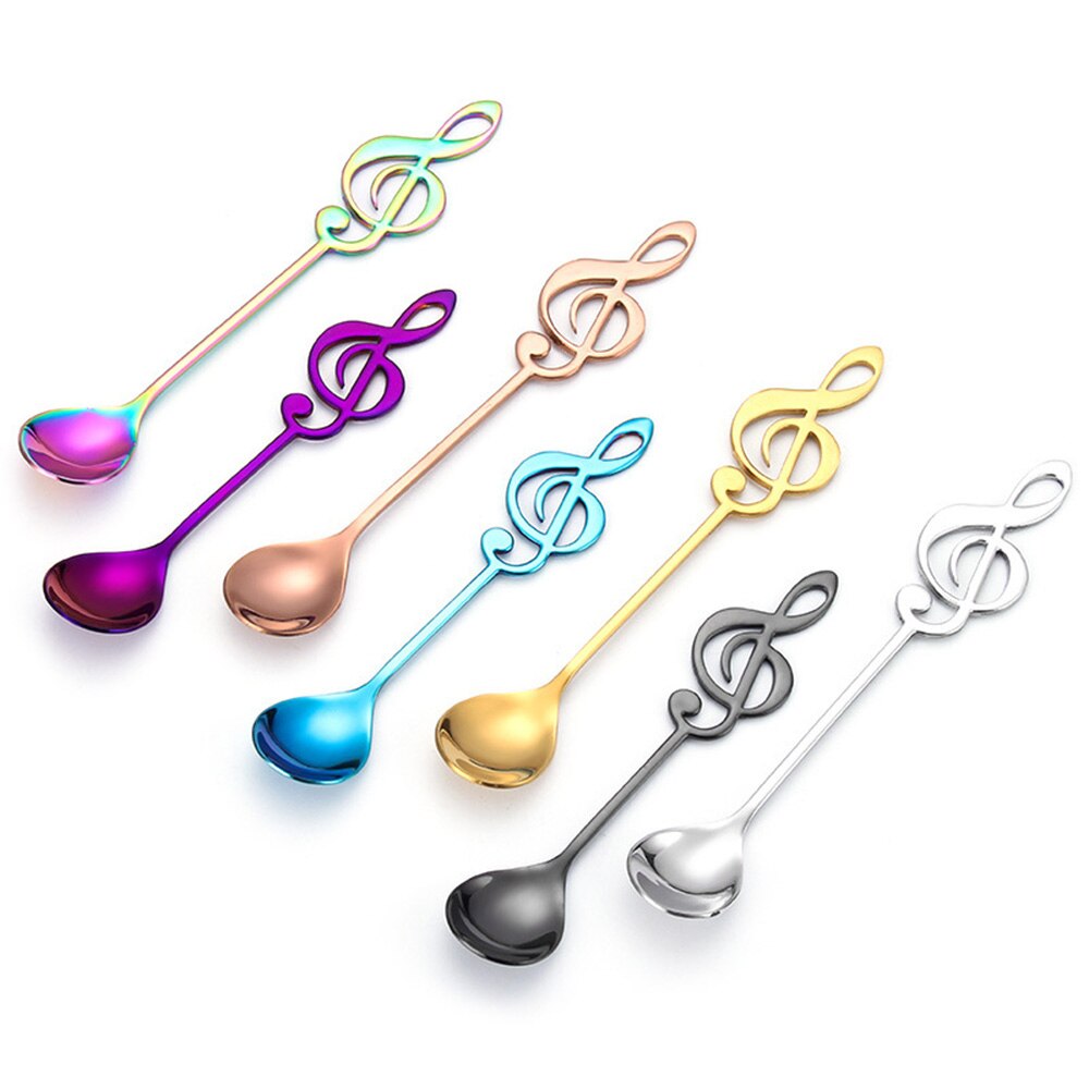 7 Colors Note Stainless Steel Coffee Tea Stirring Spoon Teaspoon Music Theme Metal Cake Dessert Ice Cream Spoons Flatware