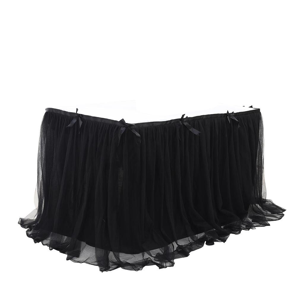 Wedding Party Tutu Tulle Table Skirt Cover Tableware Cloth Baby Shower Party Home Decor Table Skirting Birthday Party: 2.8m x 76cm / Black 