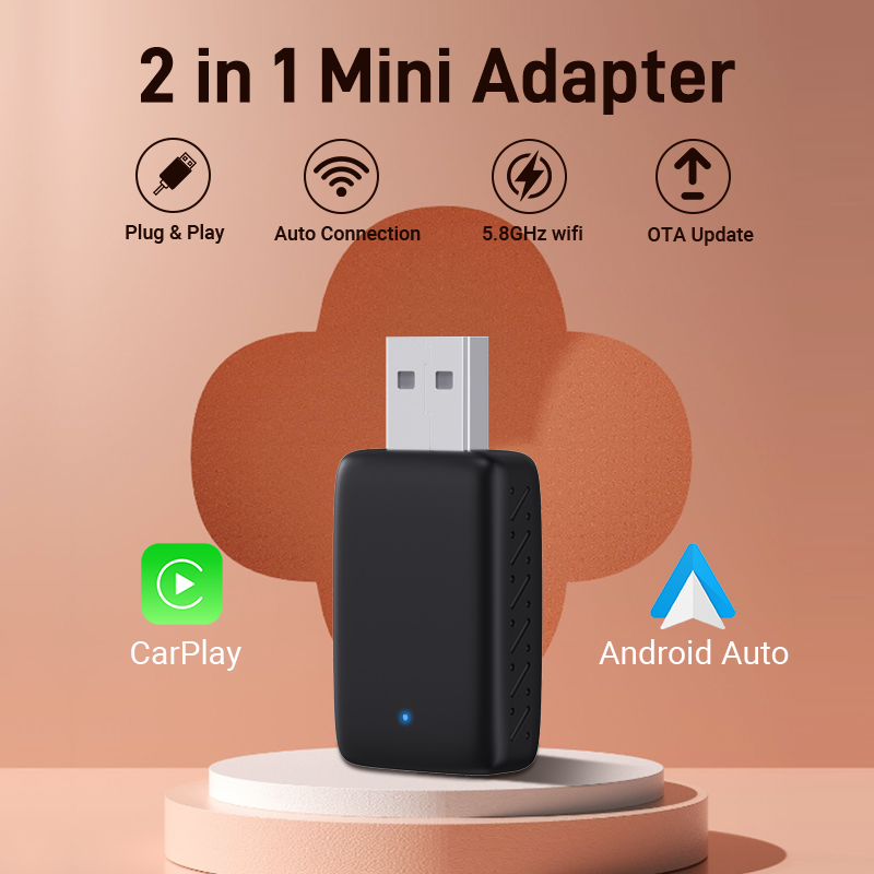 2in1 kabellos Carplay & Android Auto Kasten verkabelt mit kabellos Dongle Auto anschließen Adapter OTA Aktualisierung Bluetooth Stecker & abspielen Mini Kasten: Default Title