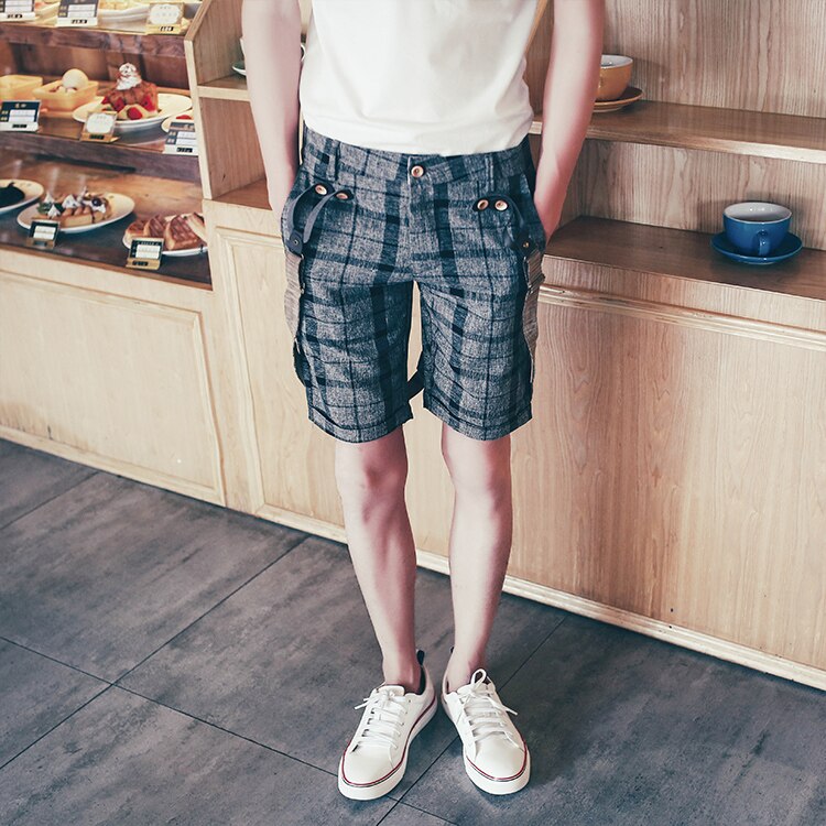 men's clothing summer vintage suspenders casual plaid the trend male bib pants singer costumes