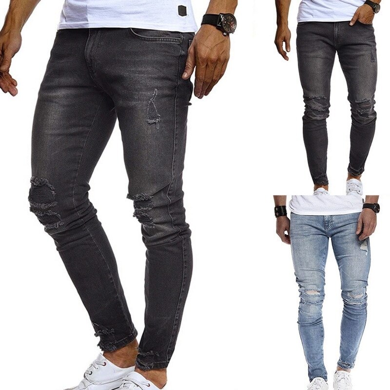 Pencil bukser slanke mænd bukser casual skinny jeans mænd gotiske denim bukser jeans ripped herre jeans sommer hul bukser cowboys