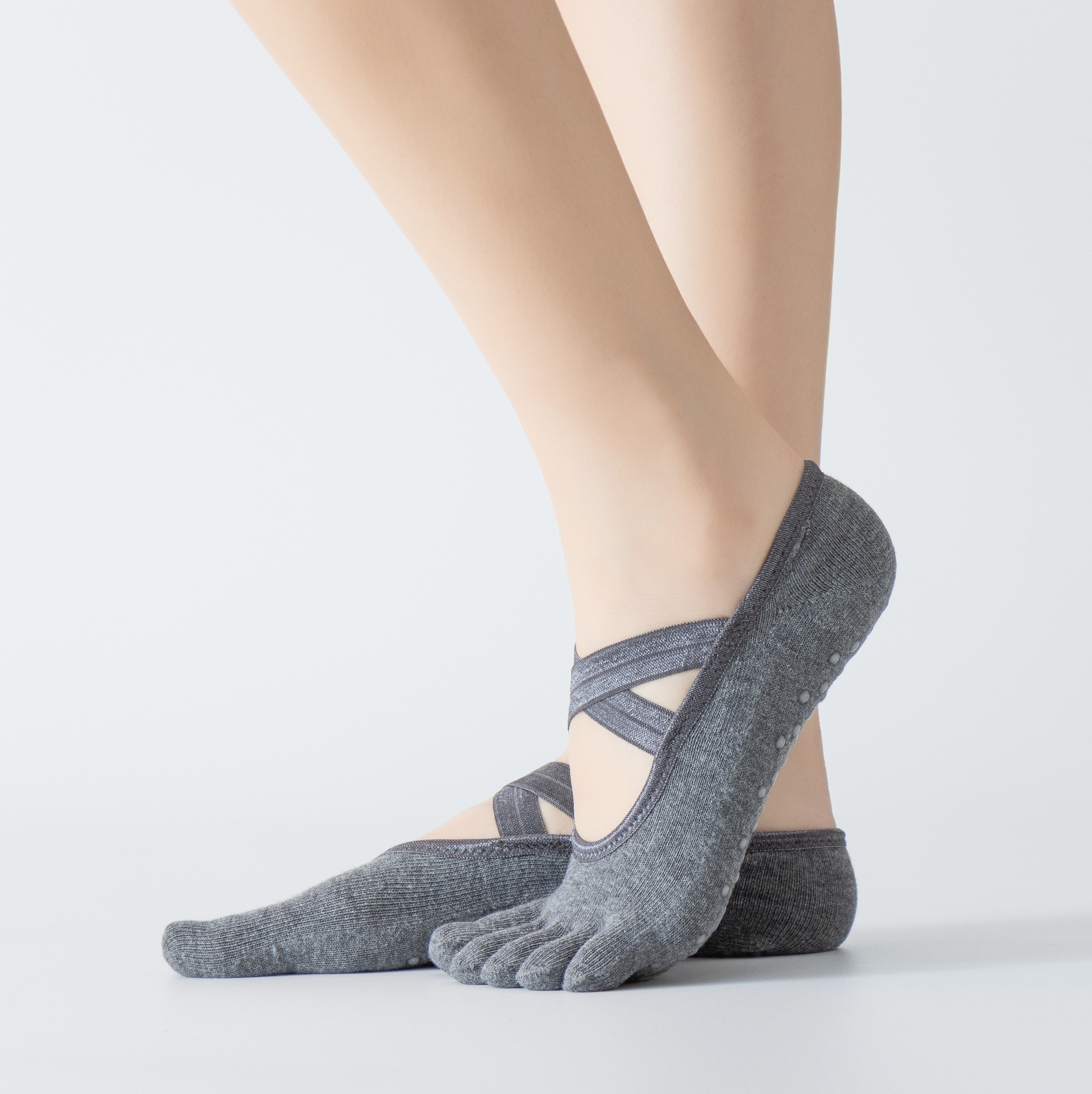 Lace Up Vijf Tenen Yoga Sokken Antislip Star Lijm Dot Grensoverschrijdende Pilates Sokken Vrouwen Katoen Ademende Sokken
