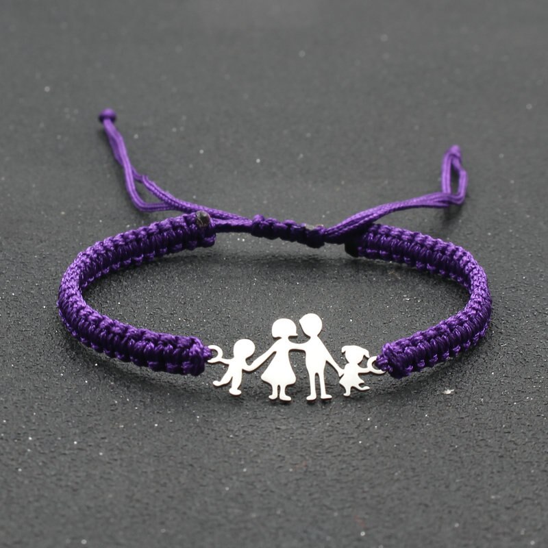 Lucky czerwony sznurek bransoletki dla rodziny tata mama córka syn pleciony ze stali nierdzewnej regulowany urok bransoletka kobiety mężczyźni biżuteria: Purple