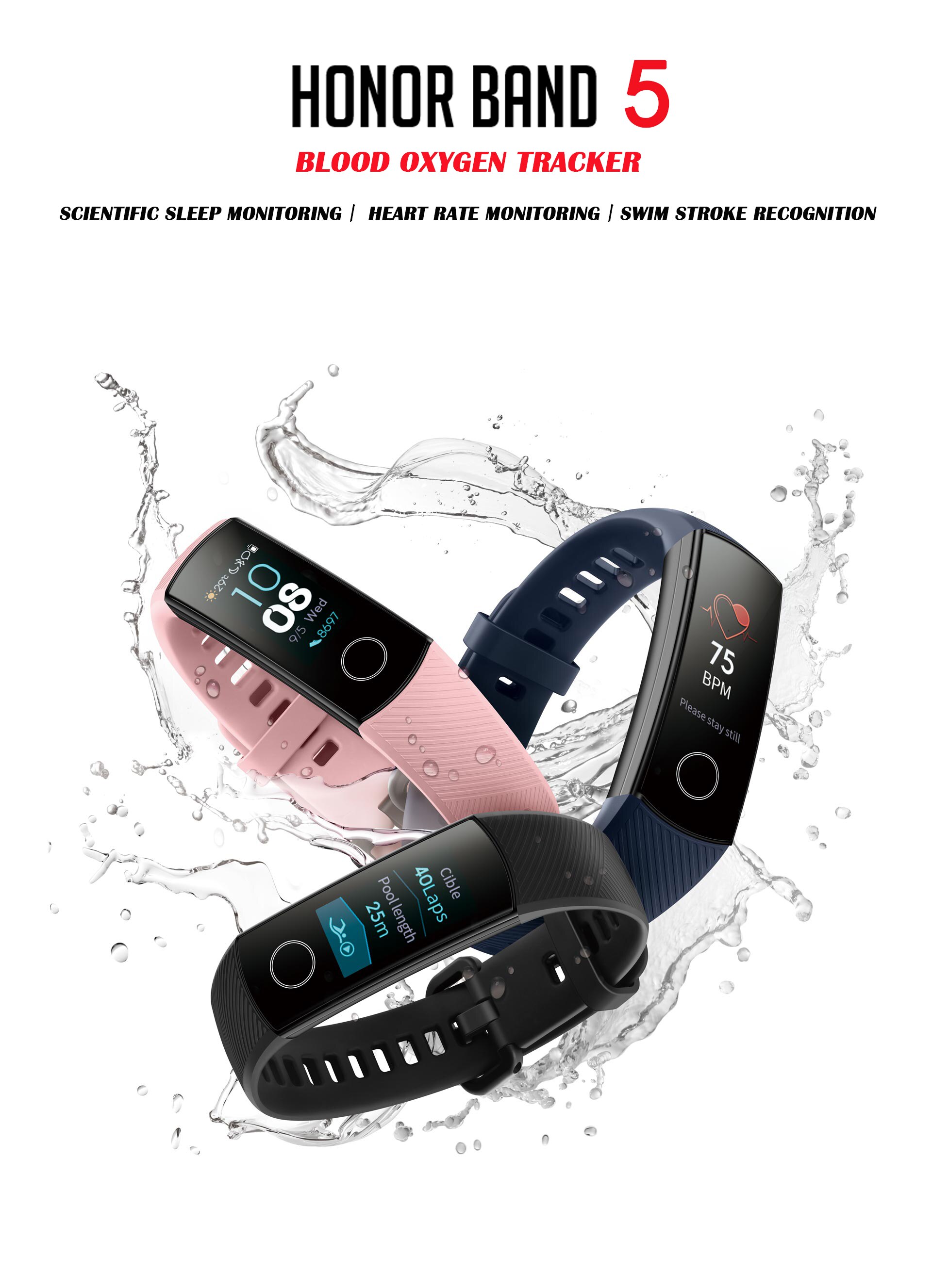 Honor band 5 wereldwijde versie smartband amoled hartslag fitness slaap zwemmen sport bloedzuurstofmeter