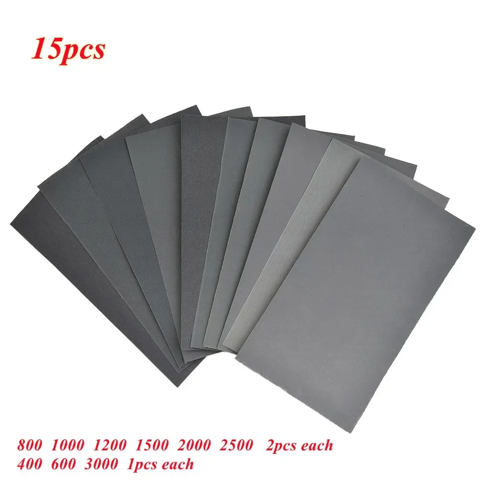 15 stk. bilpolering sandpapir 400- 600 3000- 800 1000 1200- 1500 200 0- 2500 korn metal glas- keramik træ polering- sandpapir