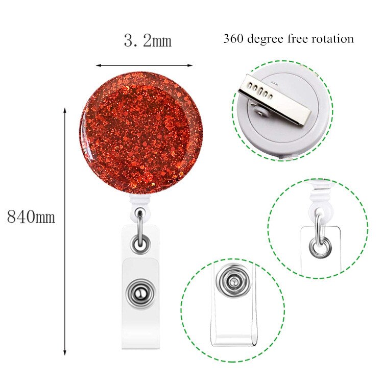1 Piece Retractable Glitter Nurse Reel Badge Holder Clip Student ID Card Holder Keychain Lanyard