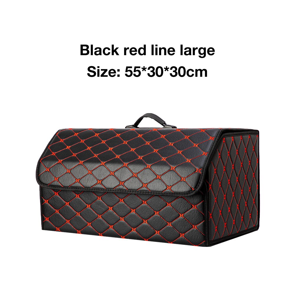 Auto Kofferraum Organizer Kasten Lagerung Tasche Auto Müll Werkzeug Tasche PU Leder Falten Fracht Lagerung Verstauen Aufräumen Auto Veranstalter: Diamant  zurück rot L