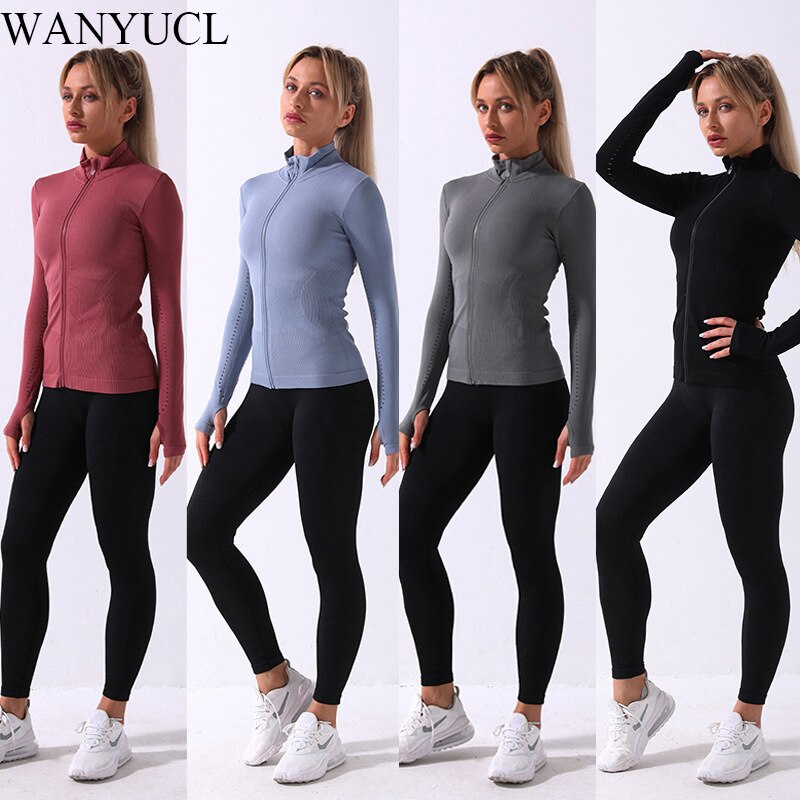 ¡Novedad de otoño e invierno ! Chaqueta deportiva con cremallera para mujer, chaqueta deportiva sin costuras de manga larga ajustada para entrenamiento y ejercicio