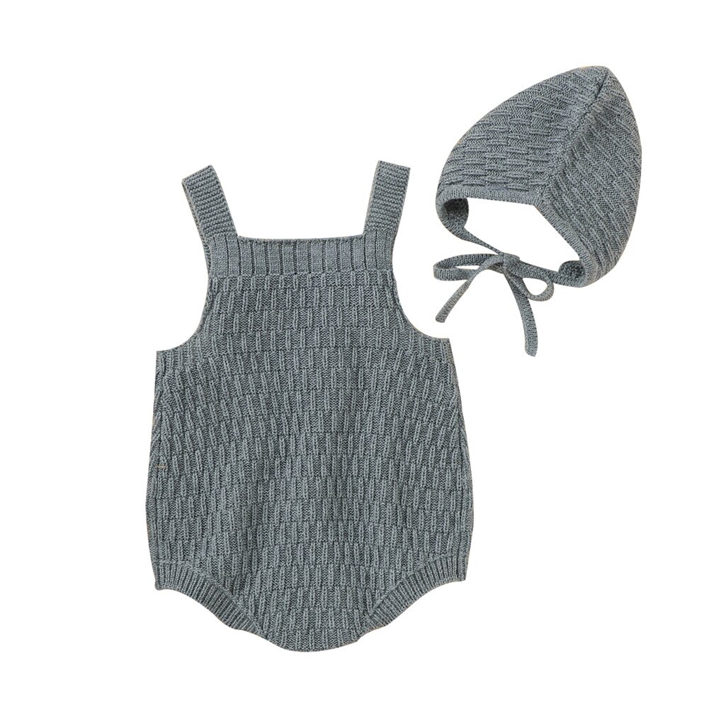 Citgeett Herfst Baby Meisjes Jongens Gebreide Romper Set Mouwloze Driehoek Knop Een Stuk Solid Hoed Lente Mode Kleding