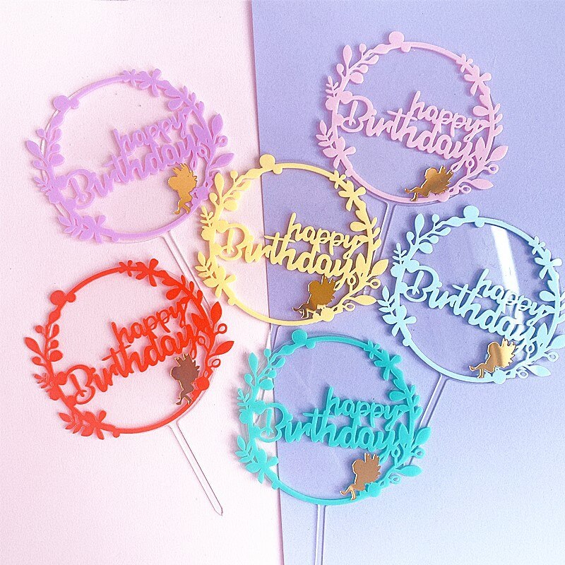 Flower Happy Birthday Cake Topper Garland Letter Cupcake Cake Top Flags for Kids Birthday Party Cake Toppers Baby Shower Supplie