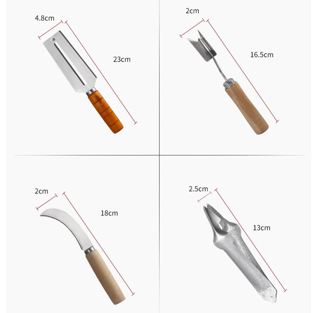 4 stuks roestvrijstalen ananasschiller, ontpitter, suikerrietmes, ontpitter, fruitsalade-gereedschap