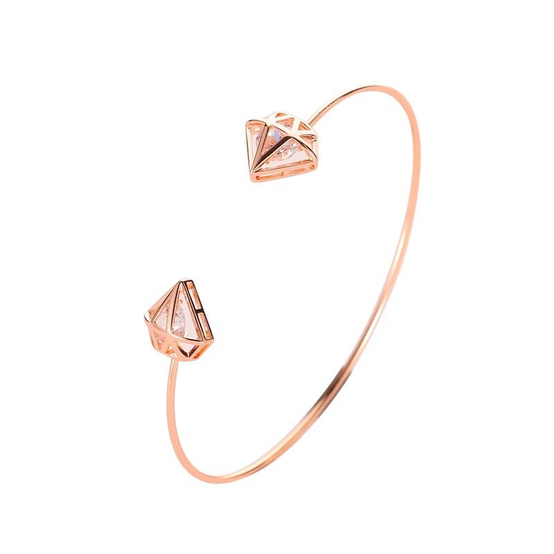 Bangles Hollow Out Triangle Bracelets Women Simple Zircon Jewellery Bracelet Geometric Jewelry Hand Made Trendy Armband: rose gold color