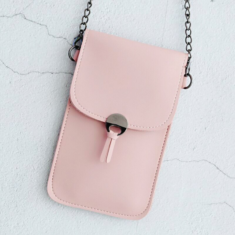 Touch Screen Transparent Cell Phone Purse Women Girls Small Leather Cross Body Handbag Mini Shoulder Bag Card Coin Wallet: Pink