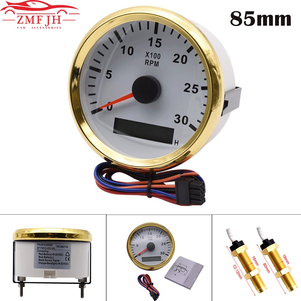 Universal 85mm Marine Boat Tachometer with Hour Meter 3000RPM 4000RPM Electric Motor Tachometer Gauge For Car Truck Boat 9-32V