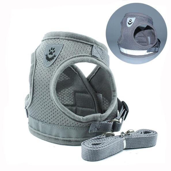 Hond Kat Harnas Reflecterende voor Chihuahua Pug Kleine Medium Ademend Nylon Pet Puppy Vest Wandelen Lead Leash voor Yorkie Teddy: gray / S