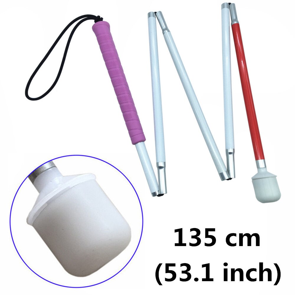 105cm-155cm,  aluminium mobilitet foldestok til blinde (foldes ned 5 sektioner) med lyserødt håndtag: 135cm (53.1 tommer)