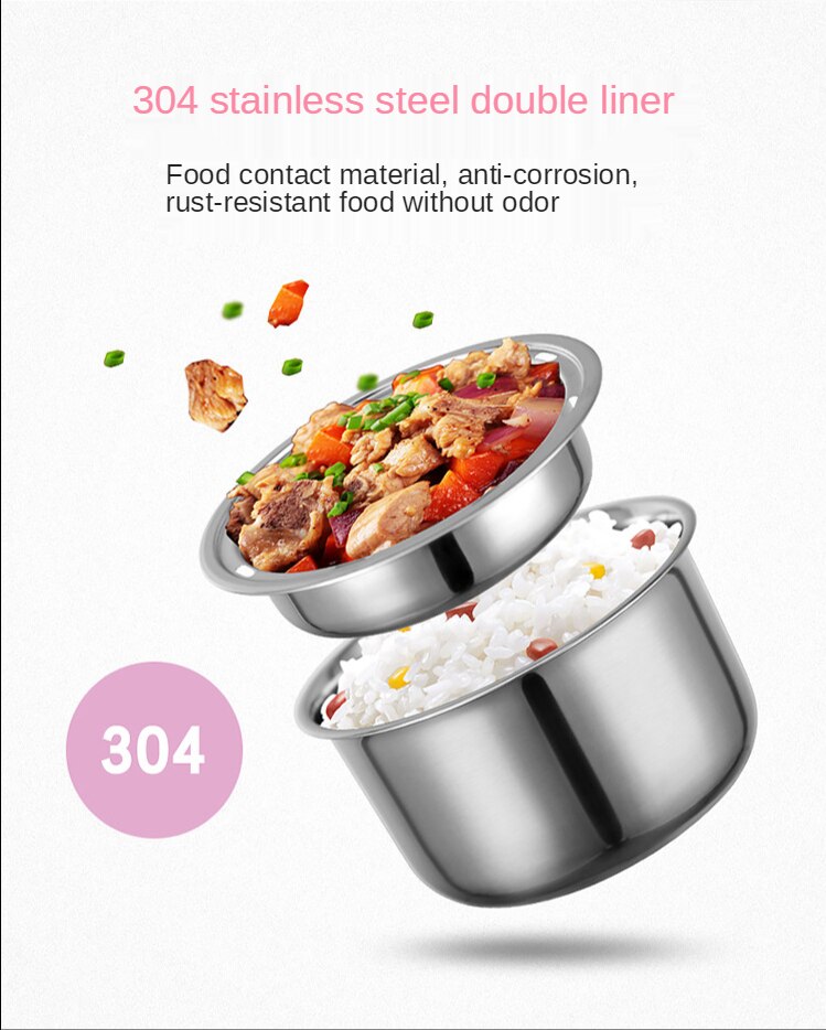 Mini electric cooker electric lunch box 2-layer portable cooking steamer container lunch box heater
