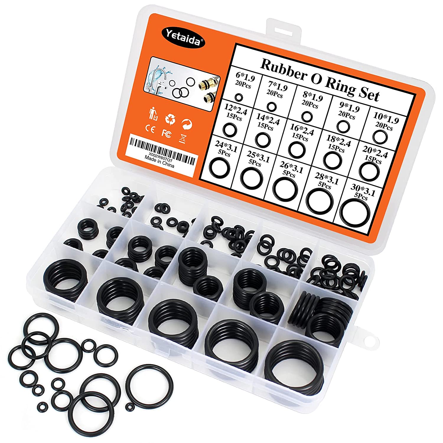 Ensemble assorti de joints toriques en caoutchouc nitrile et Silicone, kit de réparation NBR, joint d'étanchéité, 15 tailles, 200 pièces