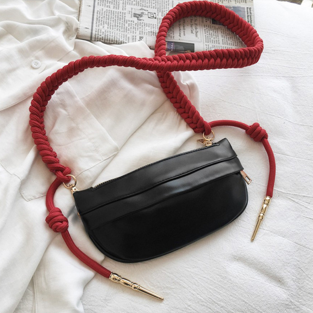 Kvinner glidelås lær vevd kjede skuldervesker crossbody bag brystvesker fanny pakke til kvinner midje posere #15