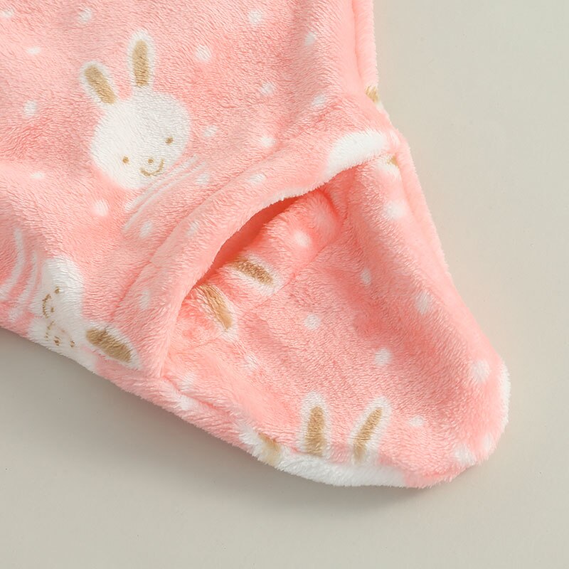 Baby Baby Meisjes Jongens Fleece Hooded Romper, Winter Warm Koe/Bunny Print Lange Mouwen Betaalde Jumpsuit