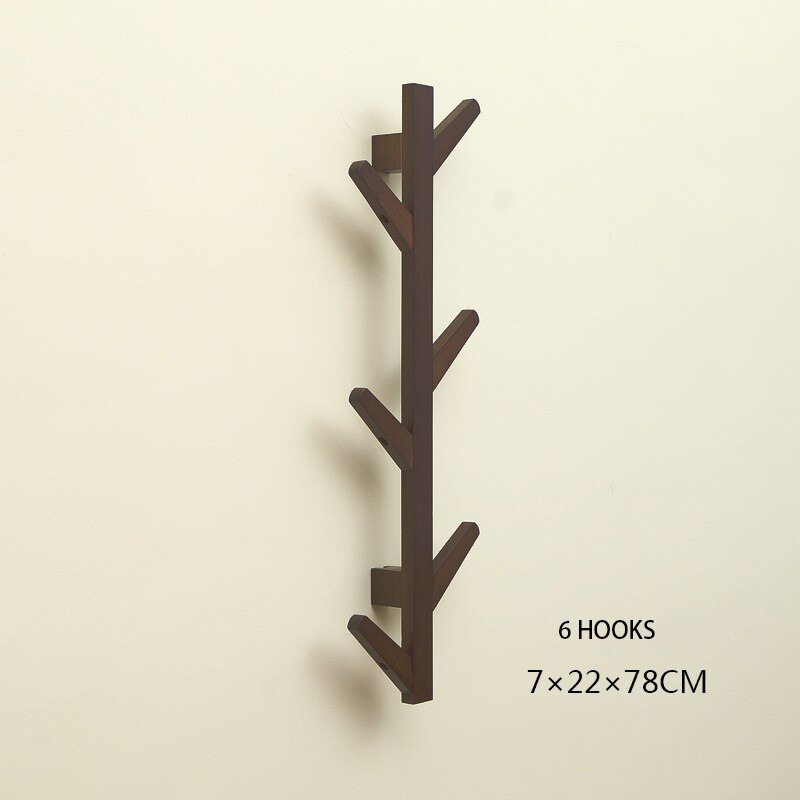 Mrosaa bamboe houten hangende kapstok wandhaak kledinghanger woonkamer slaapkamer wandplank decoratie hanger 6/8/10 haken: Donkerbruin 6 haken