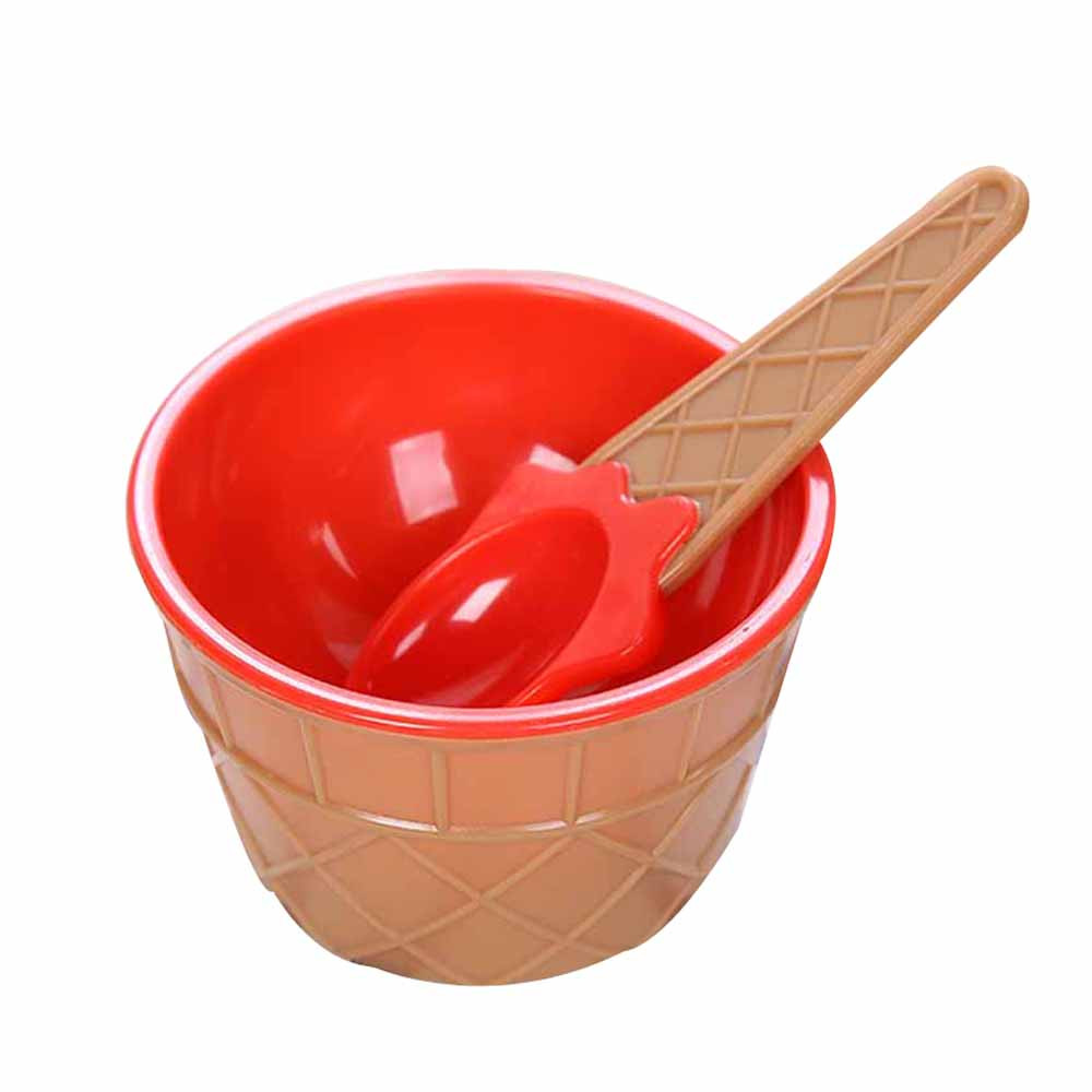 1Set Kids Ice Cream Bowl Spoon Set Durable Children Lovely Dessert Bowl DIY Ice Cream Tools For Kitchen: RD