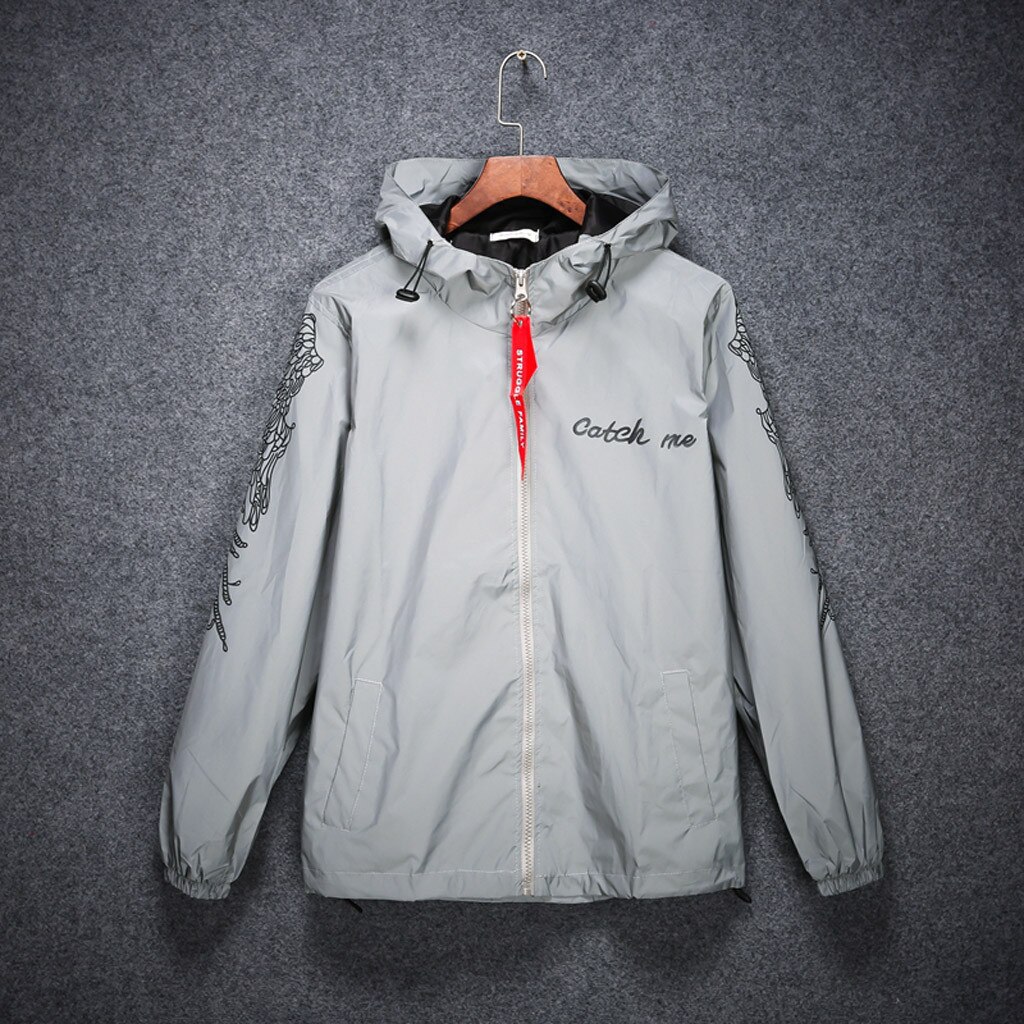 Reflective Jacket Men Women Harajuku Windbreaker Jackets Hooded Streetwear Coat Hooded Fluorescent Clothing Cycling Jacket: S