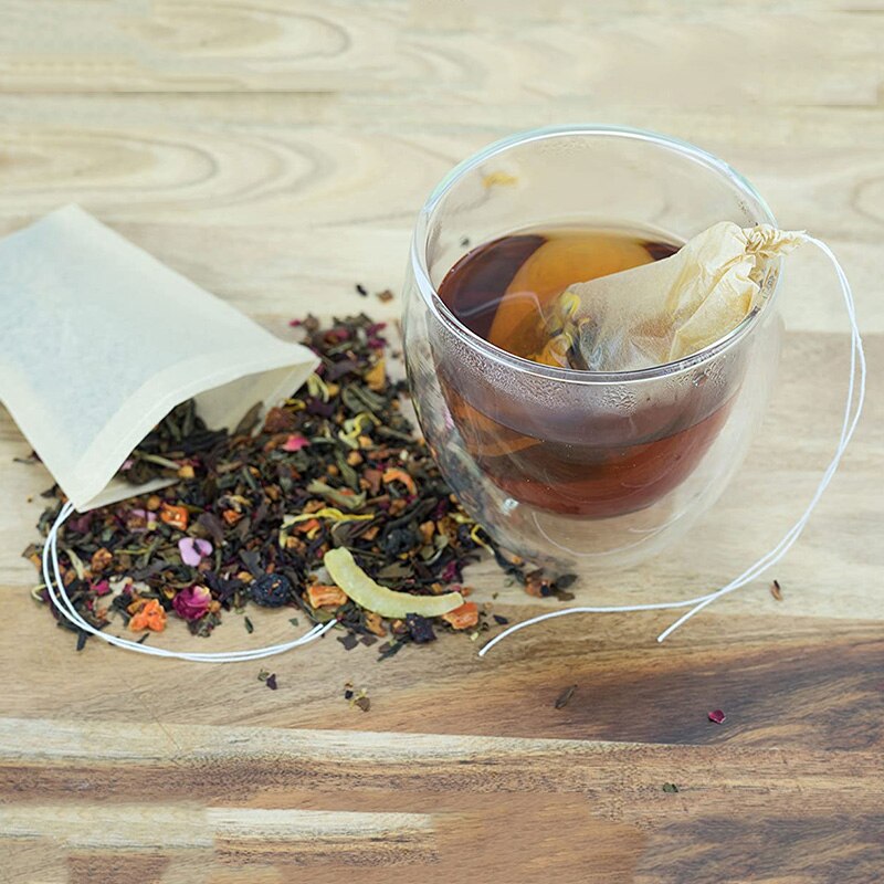 Theefilter papieren zakjes wegwerp thee-infuser met trekkoord voor losse thee, natuurlijk ongebleekt papier 4 x 3 in,400 stuks