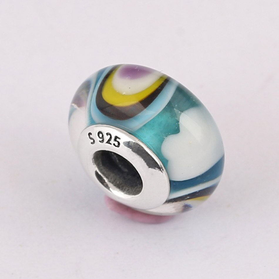 Abbondante Cuori Incantato Giardino Iridescent Arcobaleno Baci In Vetro di Murano Misura Branelli Pandora Braccialetto Dell'argento Sterlina 925 di Fascino