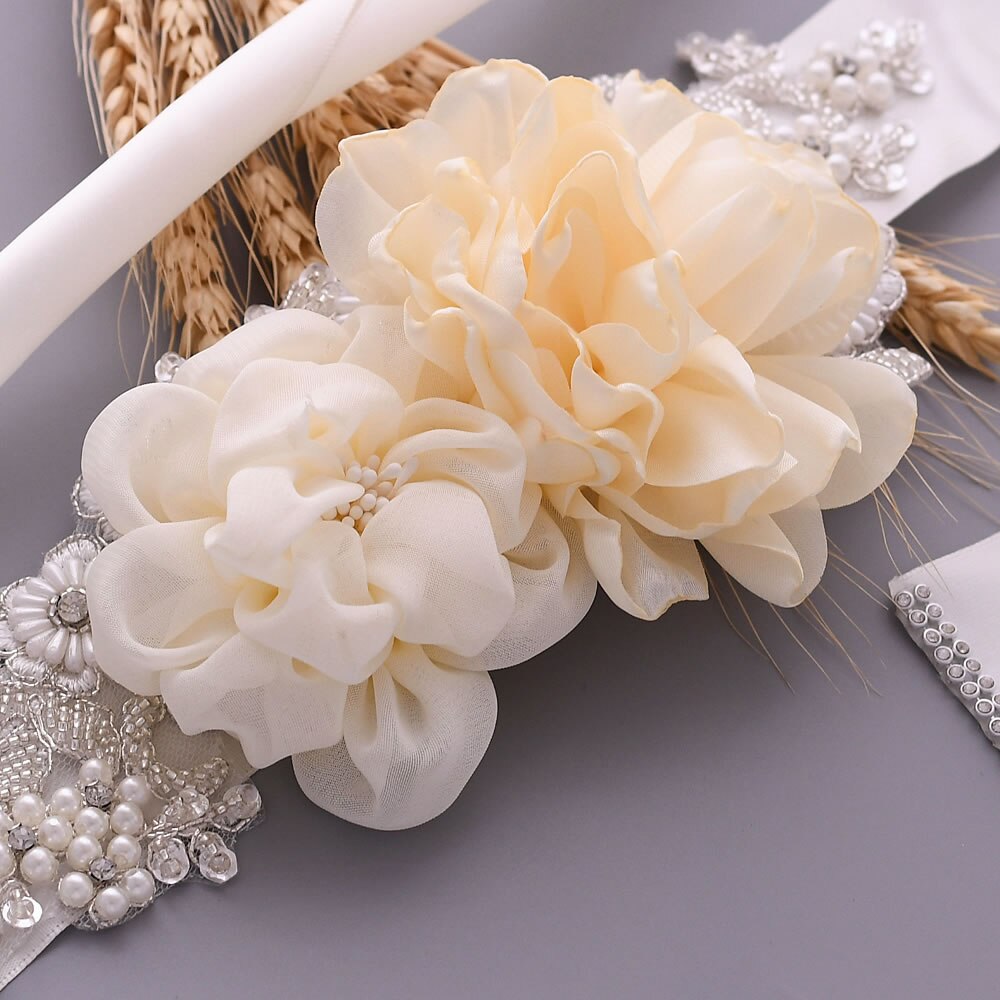 Zms 172 bloemenriem voor bruiloft, lange feestjurk, zwangerschapsjurk, kralenriemen, blauwe bruidsaccessoires, damesriemen