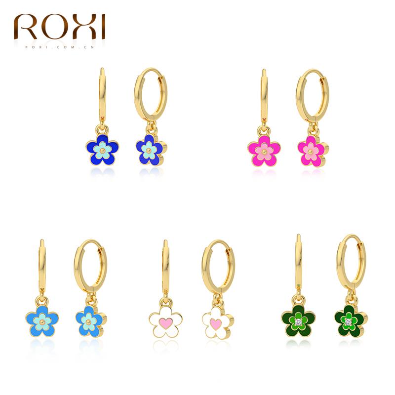 Roxi Mooie Emaille Bloemen Hoepel Oorbellen Voor Vrouwen Meisjes 925 Sterling Zilveren Earing Dangle Earring Sieraden Pendientes Plata 925