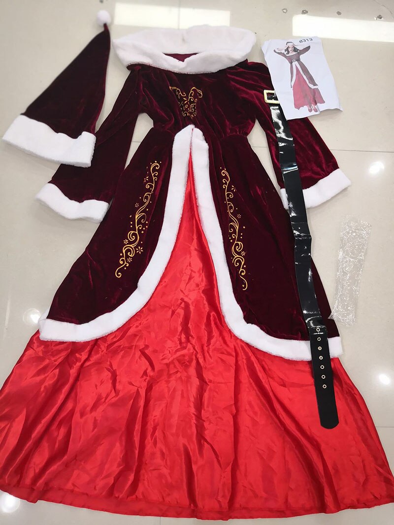 Costume de noël pour homme et femme, tenue Cosplay pour adulte, chapeau + veste + pantalon + barbe
