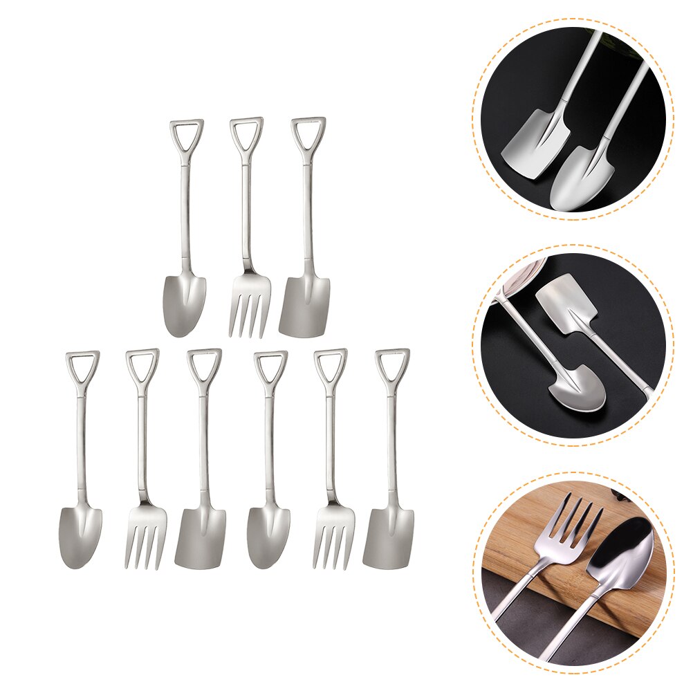 9pcs Small Shovel Spoon Fork Pointed Spoons Dessert Fruit Serving Spoons: Default Title