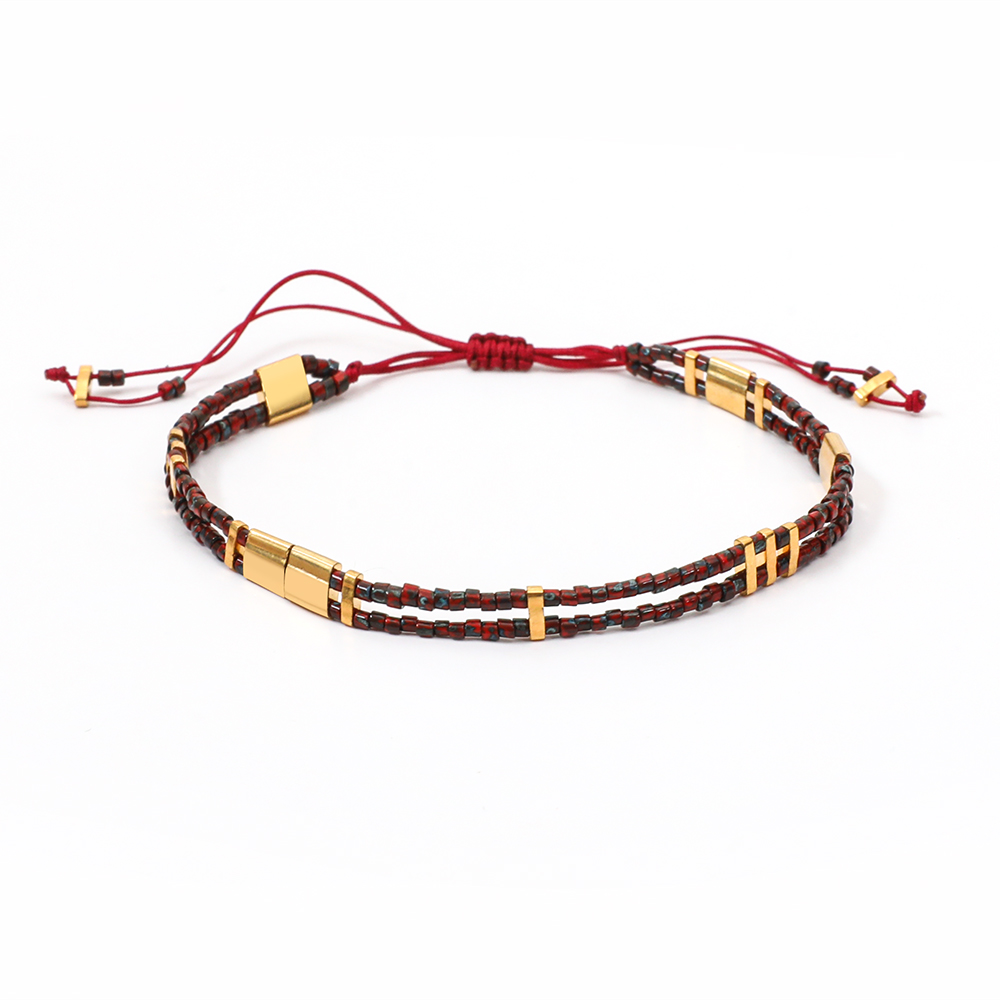 Pulseras de cuentas de Tila de cristal de la amistad para mujer, pulsera Miyuki de esmalte ajustable a distancia bohemia, brazalete con dijes, joyería: Oro oscuro