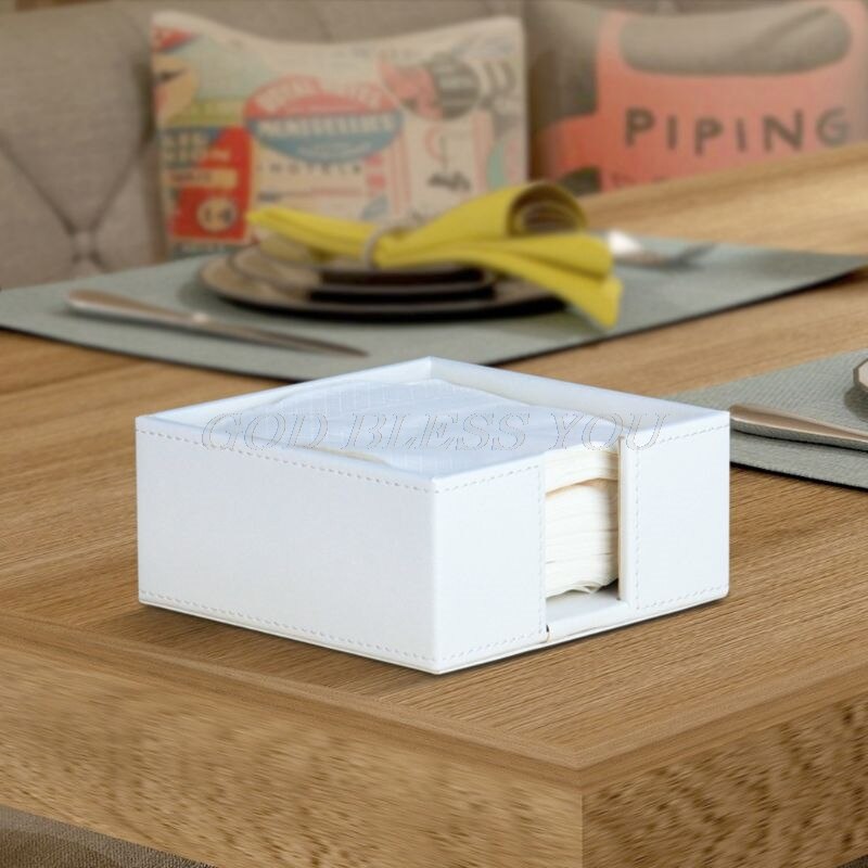 PU Leather Square Cocktail Napkin Holder Tissue Box Paper Serviette Dispenser Bar Caddy for Dining Table Hotel Office Home Decor