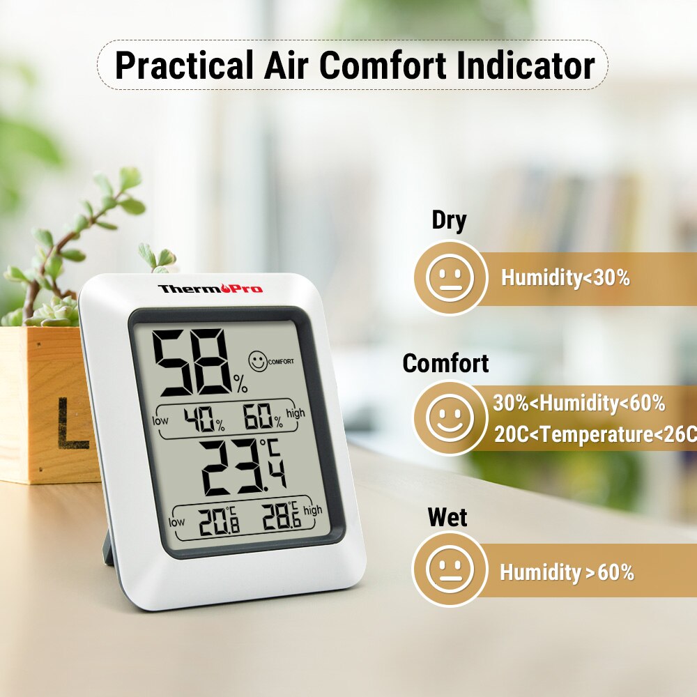 Thermopro  tp50 digitalt hygrometer termometer indendørs elektronisk temperatur fugtighed hygrometer vejrstation