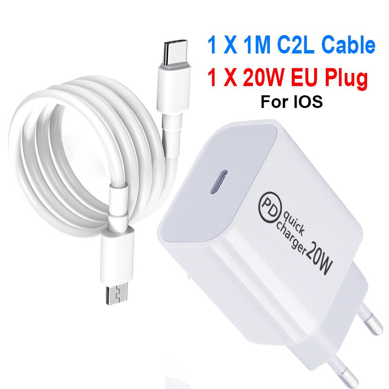 Adaptador de cargador USB tipo C, carga rápida de teléfono, PD, 20W, para iPhone 12, 11 Pro Max, X, Xs, Xr, 7, AirPods, iPad, Huawei, Xiaomi, Samsung: EU C2L