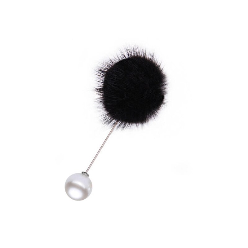 Leuke Charm Gesimuleerde Pearl Broche Pins Voor Vrouwen Koreaanse Bont pompom Bal Piercing Revers Broches Kraag Sieraden 26: black