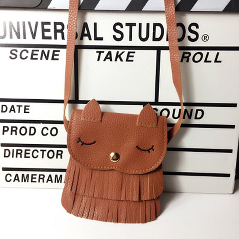 Cute Kids Purses and Handbags Coin Purses for Baby Girls Tassel Small Cat Shoulder Bag Mini PU Messenger Bag Wallet Women Bags