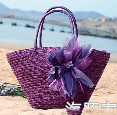 Sac de paille léger tissé pour femmes, sacs de plage à la , d'été a1199: purple