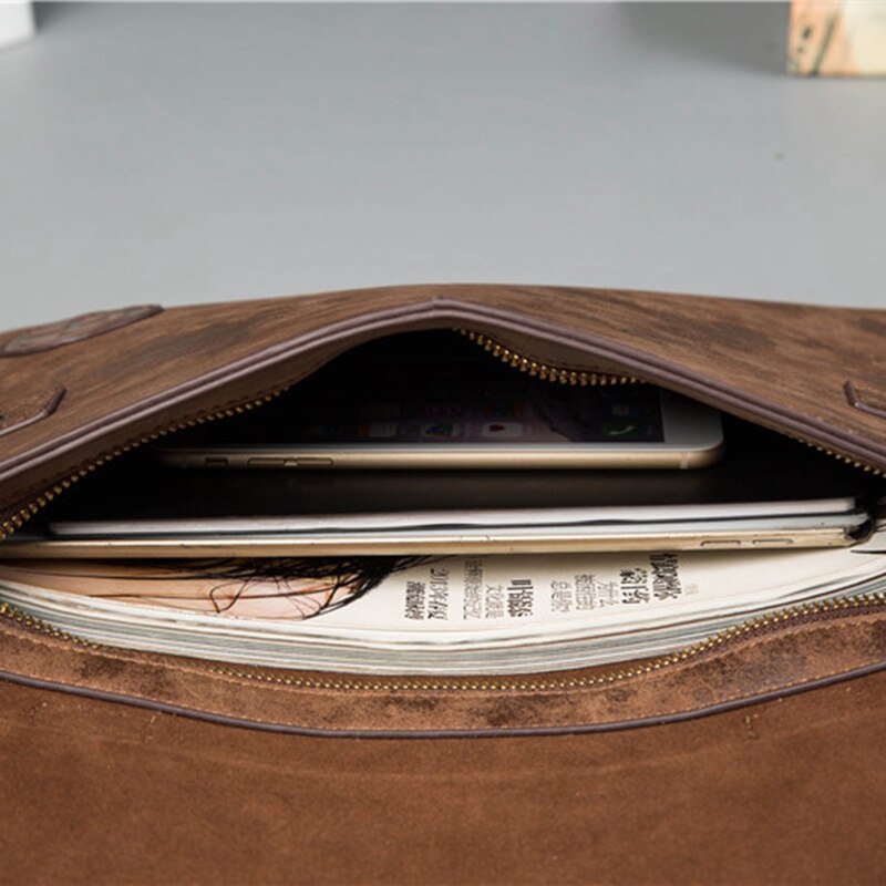 Men's Business Briefcase - Faux Leather Laptop Bag - Single Handle - Hasp Closure - 13.78" W x 10.63" H
