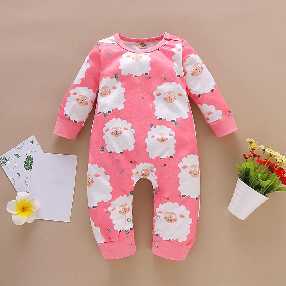 Manches longues col rond -né combinaisons beaux animaux plantes imprimer coton enfant en bas âge bébé garçons filles Sunsuit Homewear